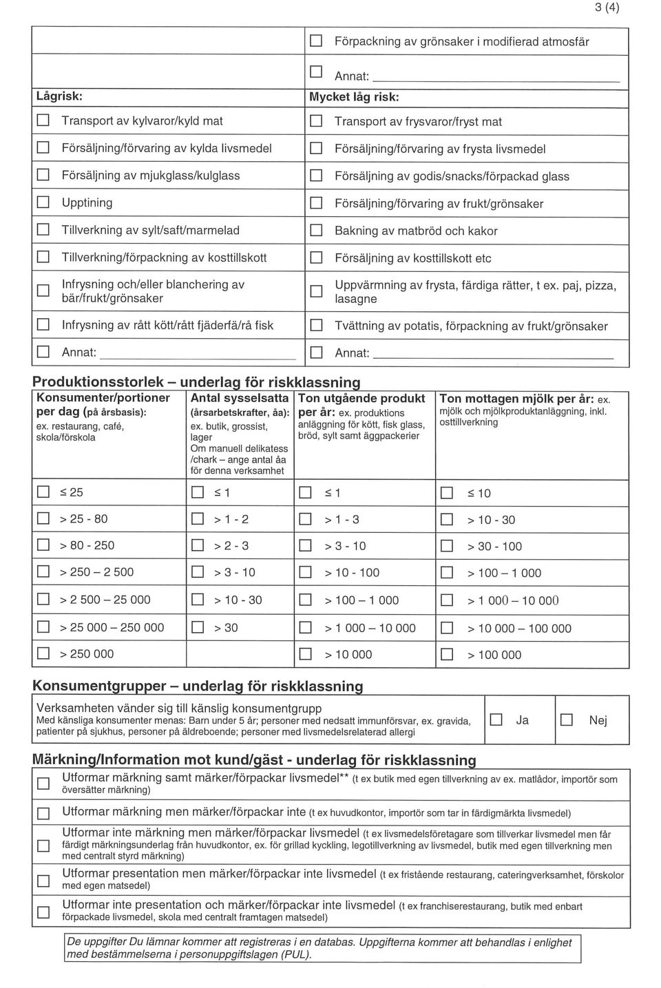 frukt/grönsaker El Tillverkning av sylt/saft/marmelad El Bakning av matbröd och kakor El Tillverkning/förpackning av kosttillskott El Försäljning av kosttillskott etc El lnfrysning och/eller