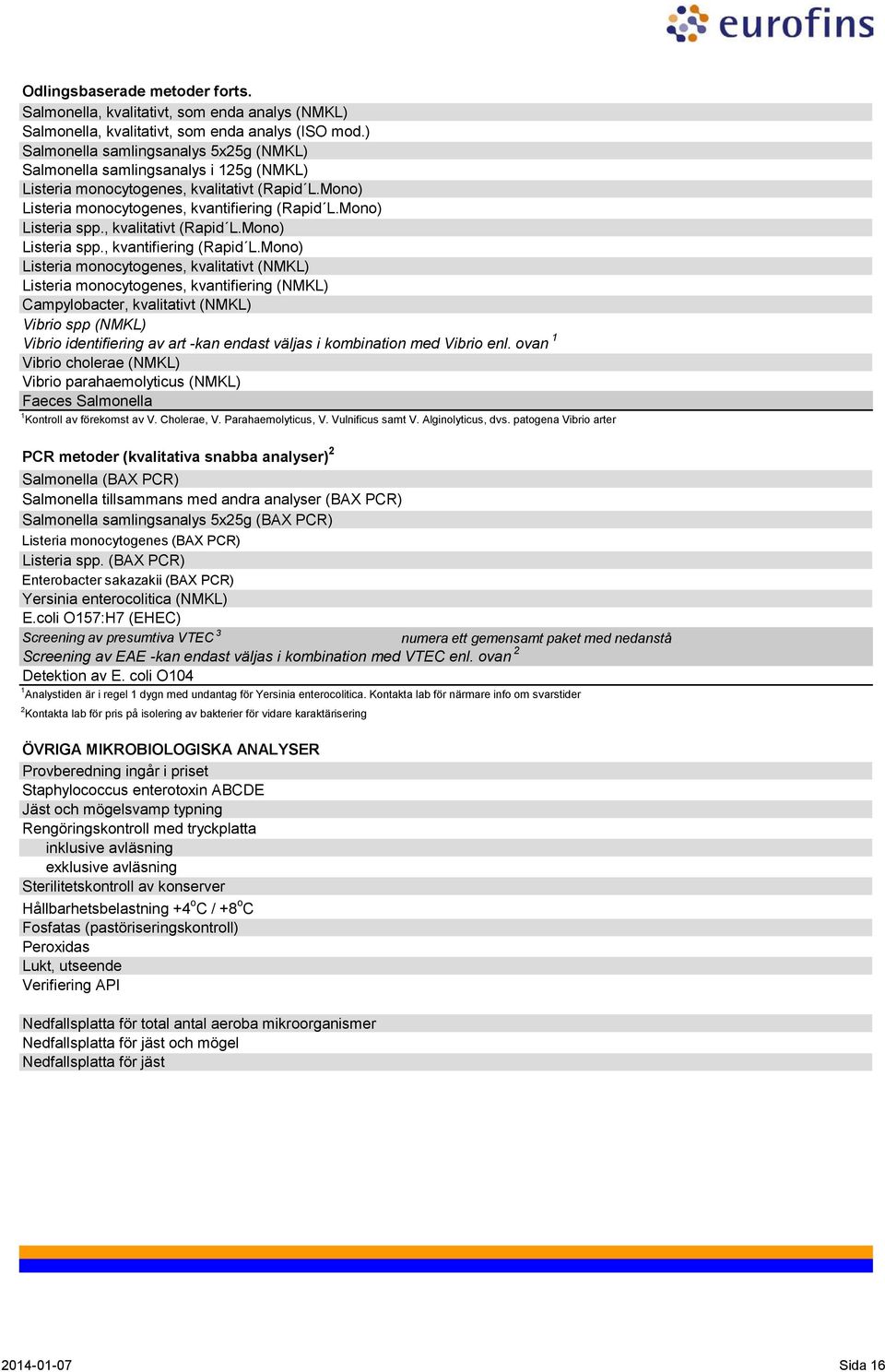 , kvalitativt (Rapid L.Mono) Listeria spp., kvantifiering (Rapid L.