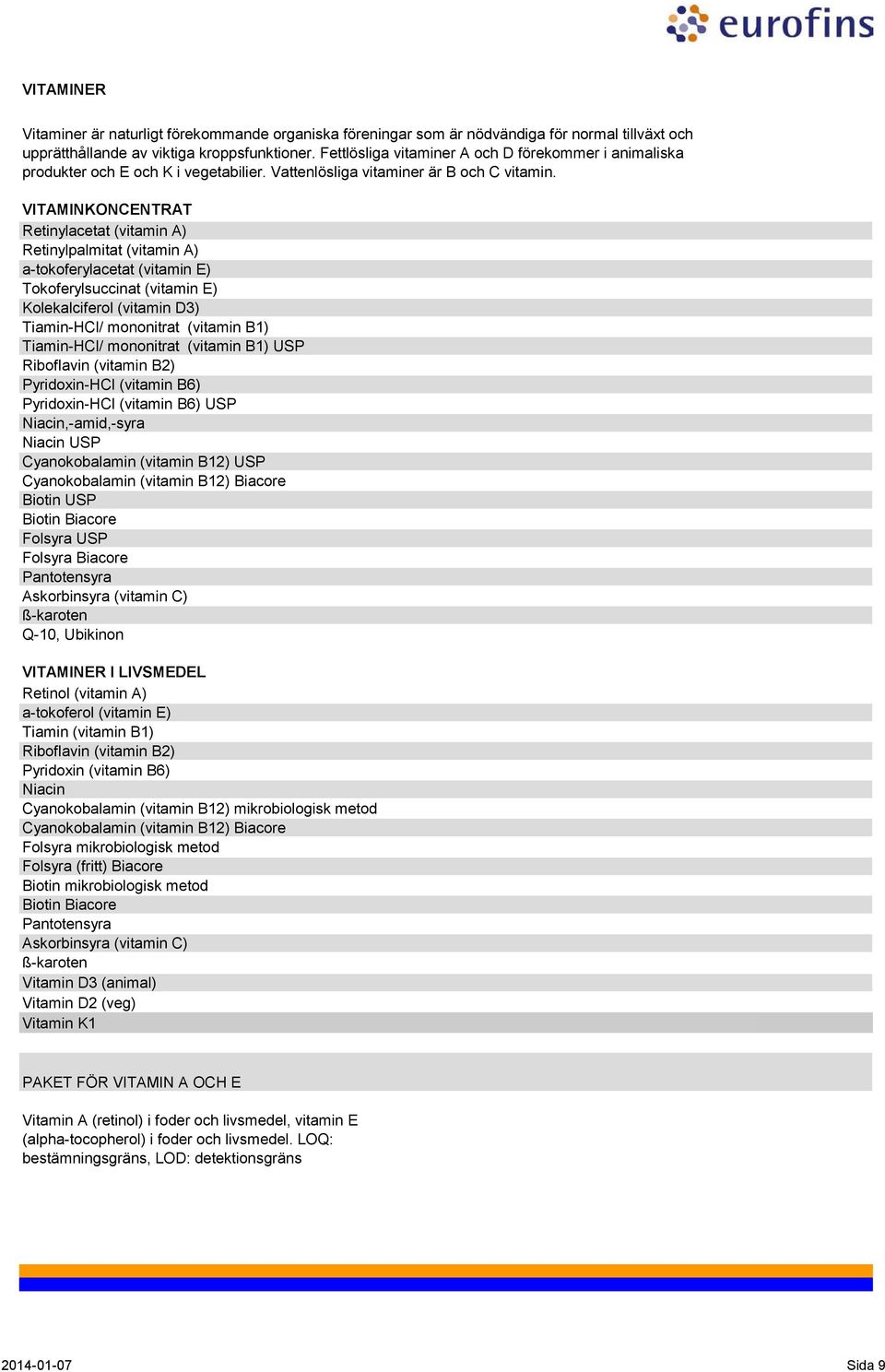 VITAMINKONCENTRAT Retinylacetat (vitamin A) Retinylpalmitat (vitamin A) a-tokoferylacetat (vitamin E) Tokoferylsuccinat (vitamin E) Kolekalciferol (vitamin D3) Tiamin-HCl/ mononitrat (vitamin B1)