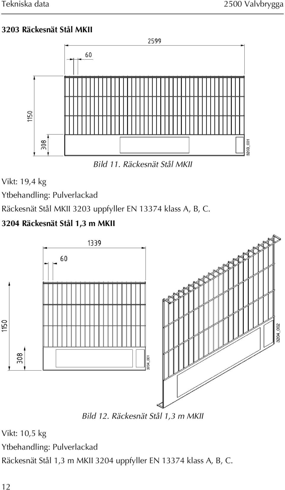 uppfyller EN 13374 klass A, B, C. 3204 Räckesnät Stål 1,3 m MKII Bild 12.