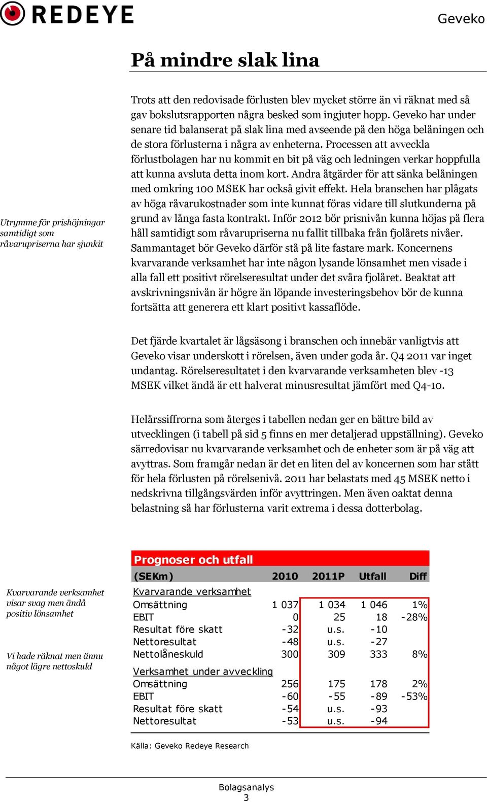 Processen att avveckla förlustbolagen har nu kommit en bit på väg och ledningen verkar hoppfulla att kunna avsluta detta inom kort.