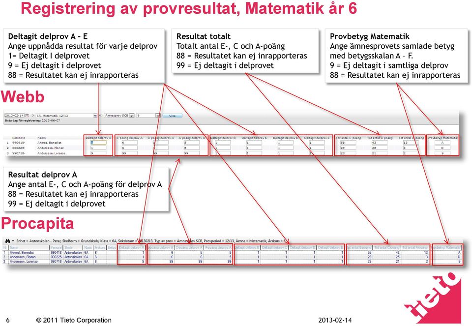 och A-poäng 9 Provbetyg Matematik Ange ämnesprovets samlade betyg med betygsskalan A F.