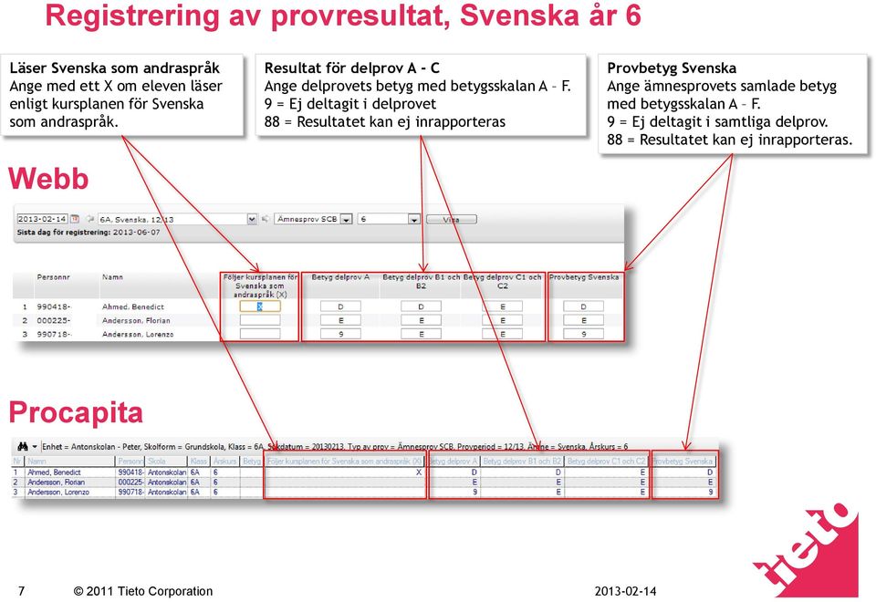 Resultat för delprov A - C Ange delprovets betyg med betygsskalan A F.