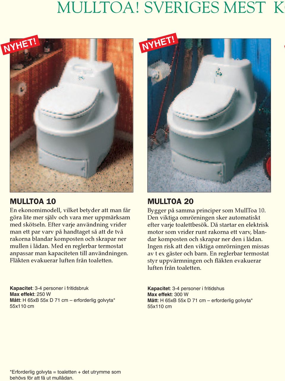 Med en reglerbar termostat anpassar man kapaciteten till användningen. Fläkten evakuerar luften från toaletten. MULLTOA 20 Bygger på samma principer som MullToa 10.