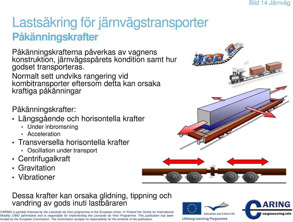 Normalt sett undviks rangering vid kombitransporter eftersom detta kan orsaka kraftiga påkänningar Påkänningskrafter: Längsgående