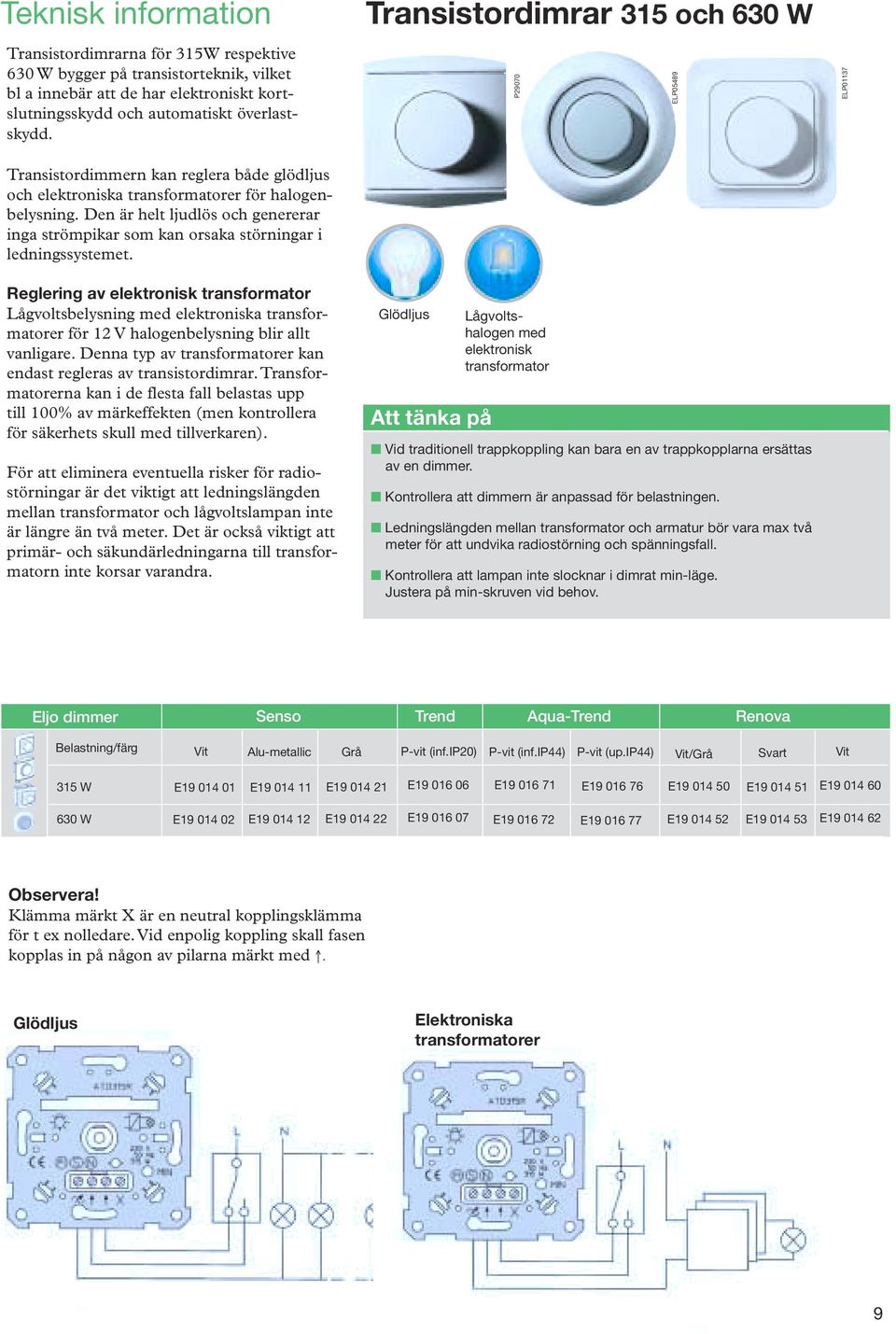 Reglering av elektronisk transformator Lågvoltsbelysning med elektroniska transformatorer för 12 V halogenbelysning blir allt vanligare.