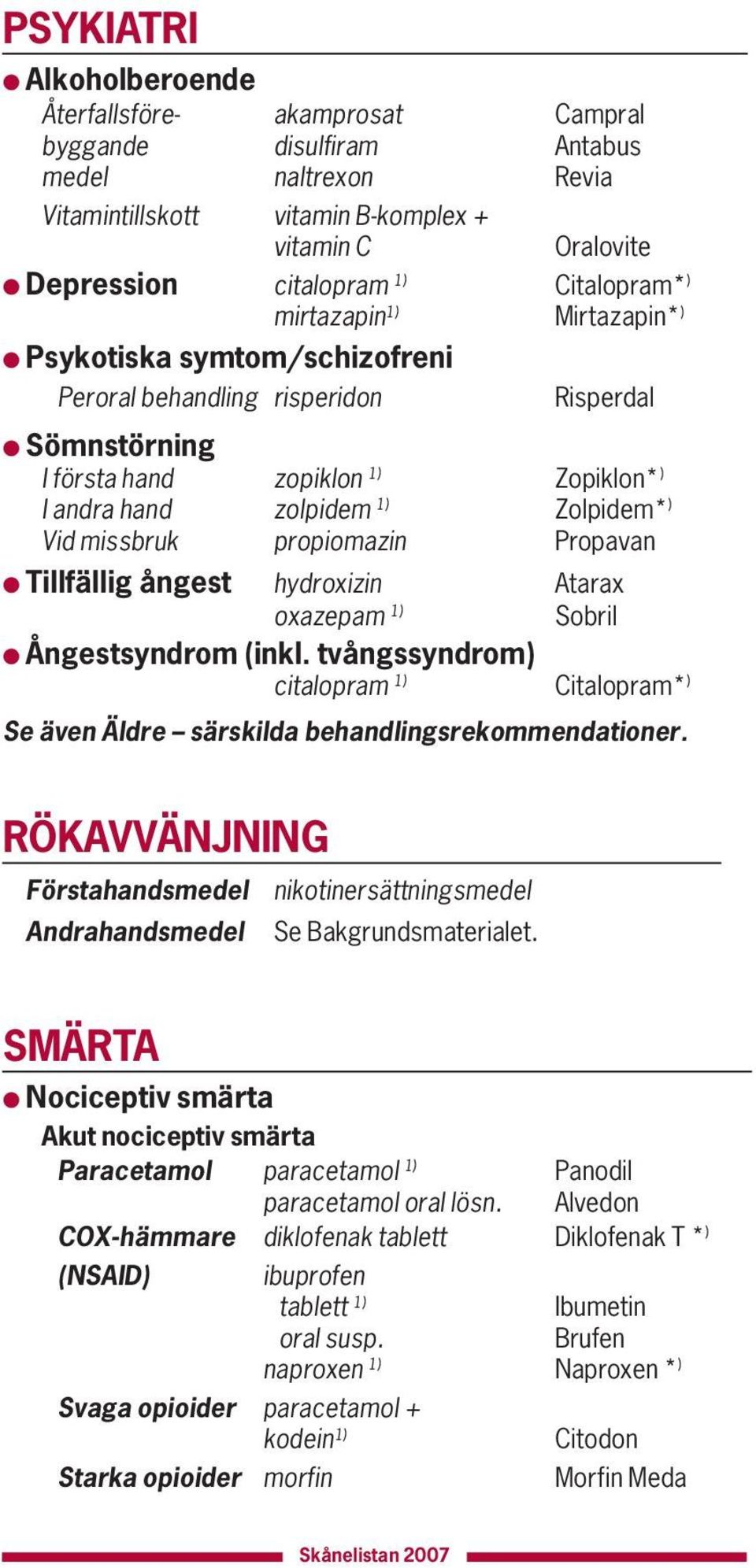 Vid missbruk propiomazin Propavan Tillfällig ångest hydroxizin Atarax oxazepam 1) Sobril Ångestsyndrom (inkl.