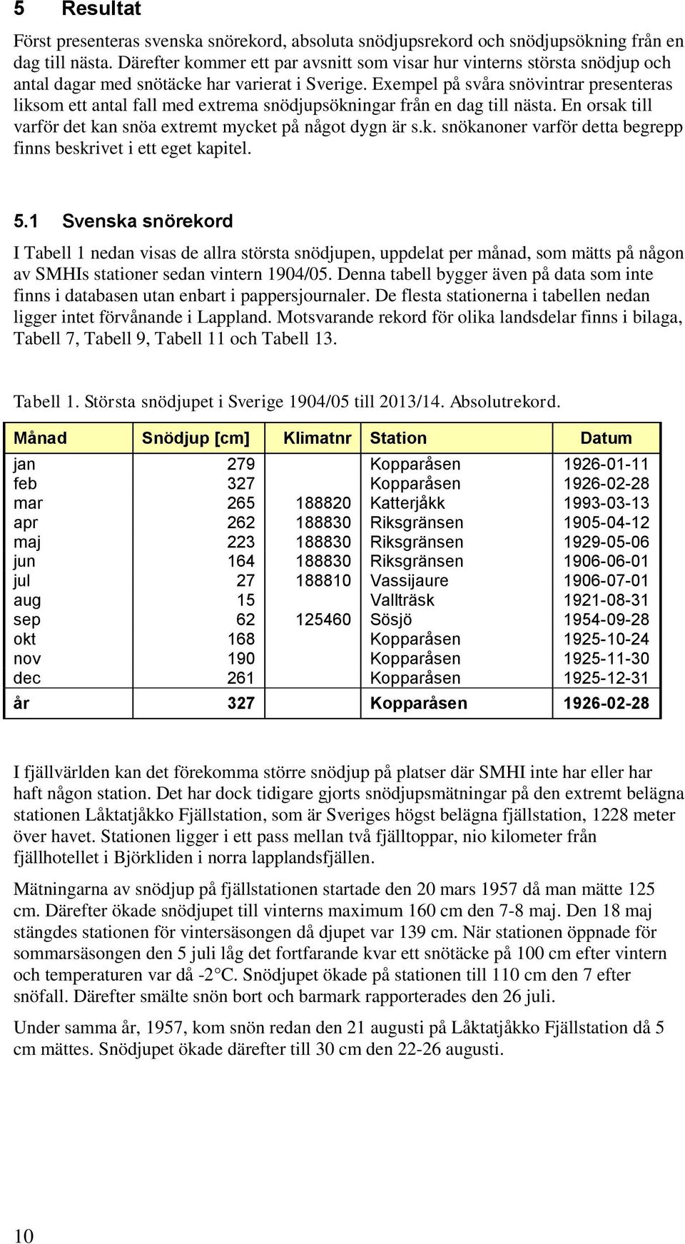 Exempel på svåra snövintrar presenteras liksom ett antal fall med extrema snödjupsökningar från en dag till nästa. En orsak till varför det kan snöa extremt mycket på något dygn är s.k. snökanoner varför detta begrepp finns beskrivet i ett eget kapitel.