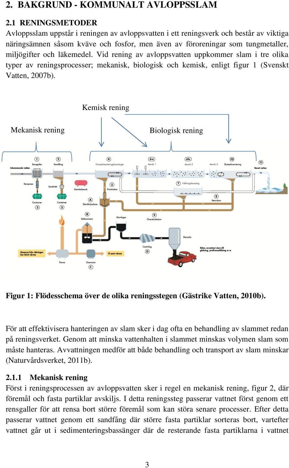 och läkemedel. Vid rening av avloppsvatten uppkommer slam i tre olika typer av reningsprocesser; mekanisk, biologisk och kemisk, enligt figur 1 (Svenskt Vatten, 2007b).