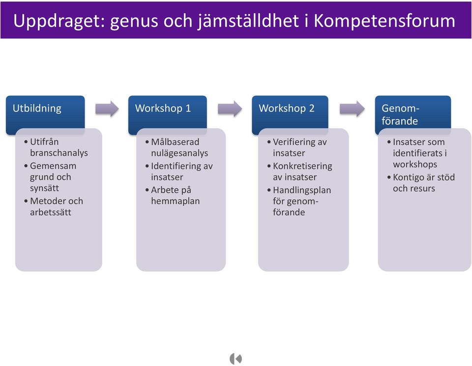 Identifiering av insatser Arbete på hemmaplan Verifiering av insatser Konkretisering av insatser