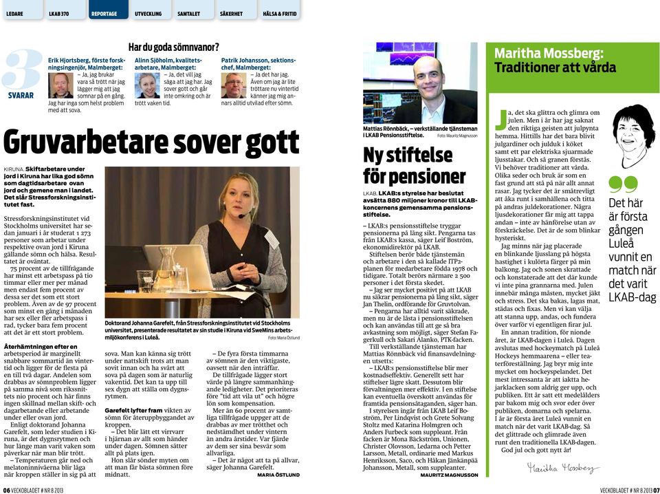 Även om jag är lite tröttare nu vintertid känner jag mig annars alltid utvilad efter sömn. Gruvarbetare sover gott KIRUNA.
