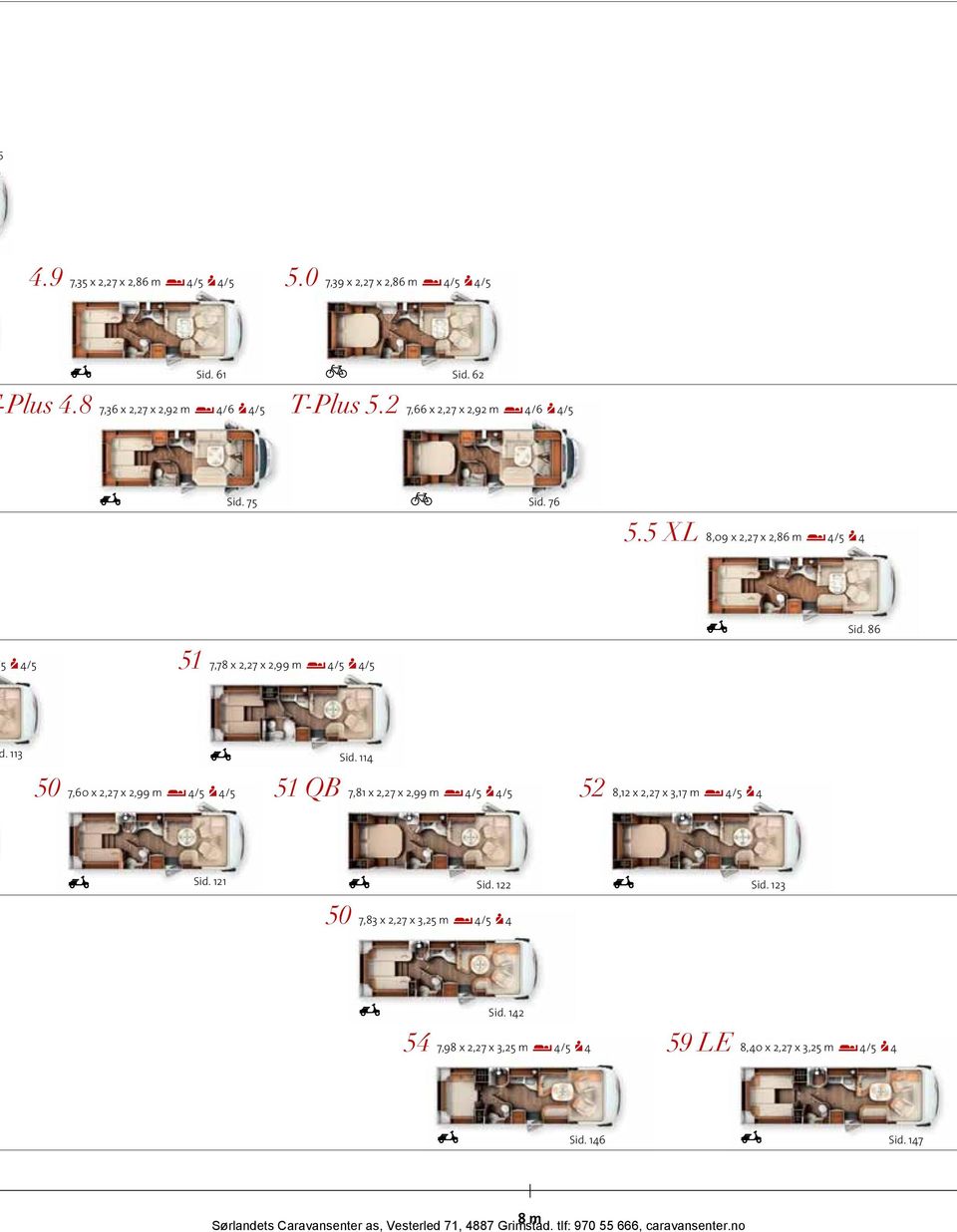 113 50 7,60 x 2,27 x 2,99 m 4/5 4/5 Sid. 114 51 QB 52 7,81 x 2,27 x 2,99 m 4/5 4/5 8,12 x 2,27 x 3,17 m 4/5 4 Sid.