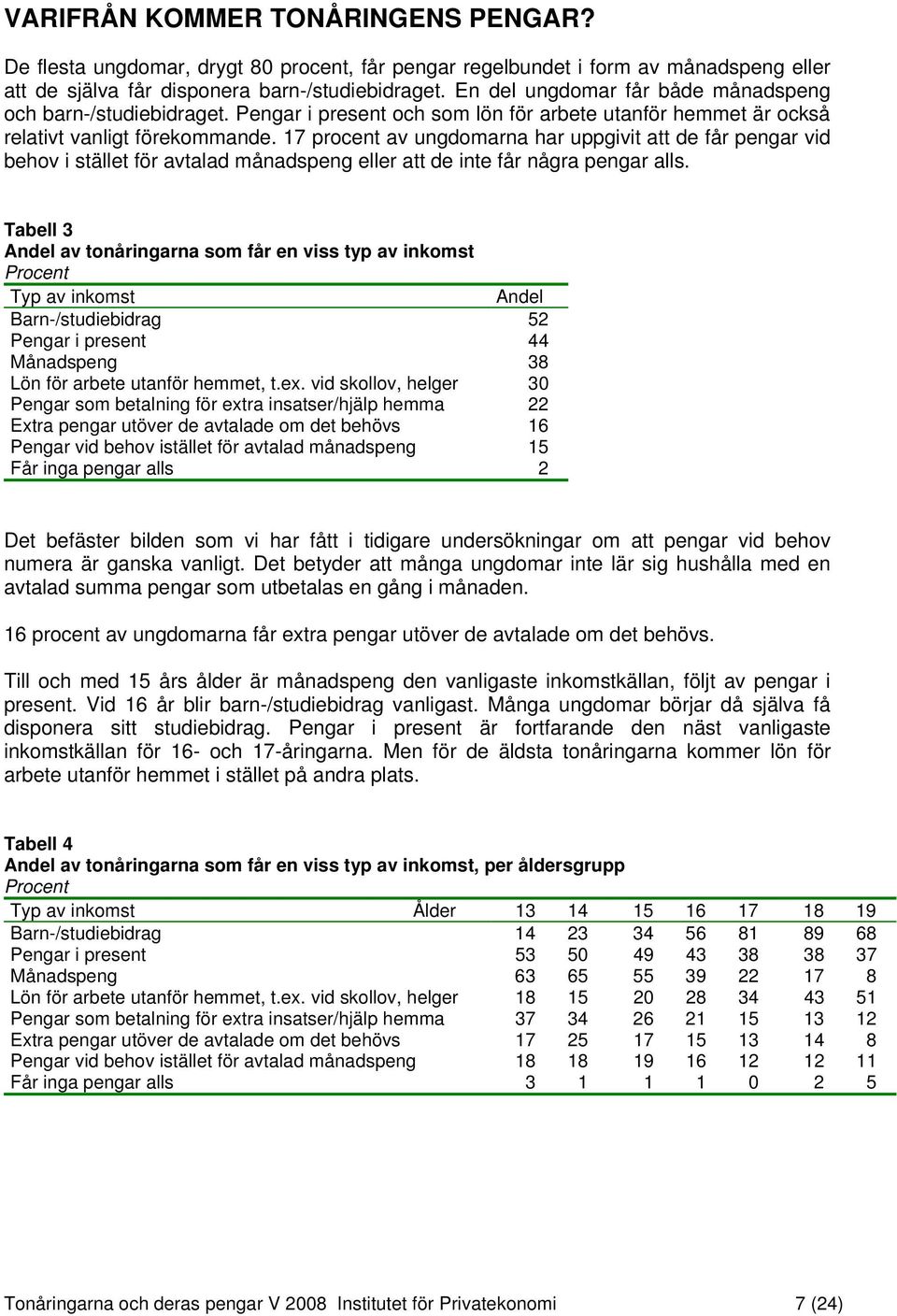 17 procent av ungdomarna har uppgivit att de får pengar vid behov i stället för avtalad månadspeng eller att de inte får några pengar alls.