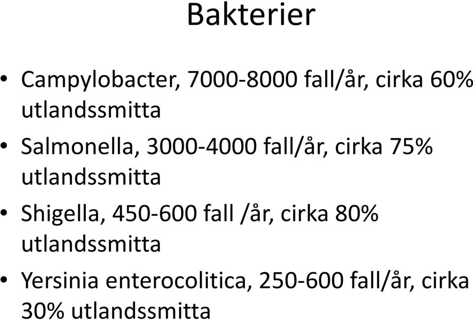 utlandssmitta Shigella, 450-600 fall /år, cirka 80%