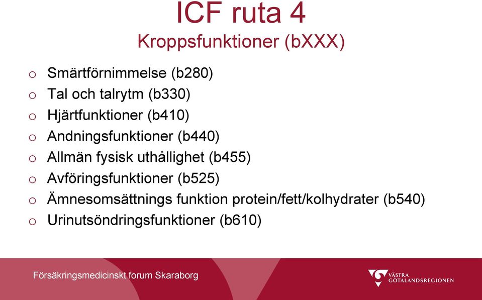 Avföringsfunktioner (b525) ICF ruta 4 Kroppsfunktioner (bxxx) o