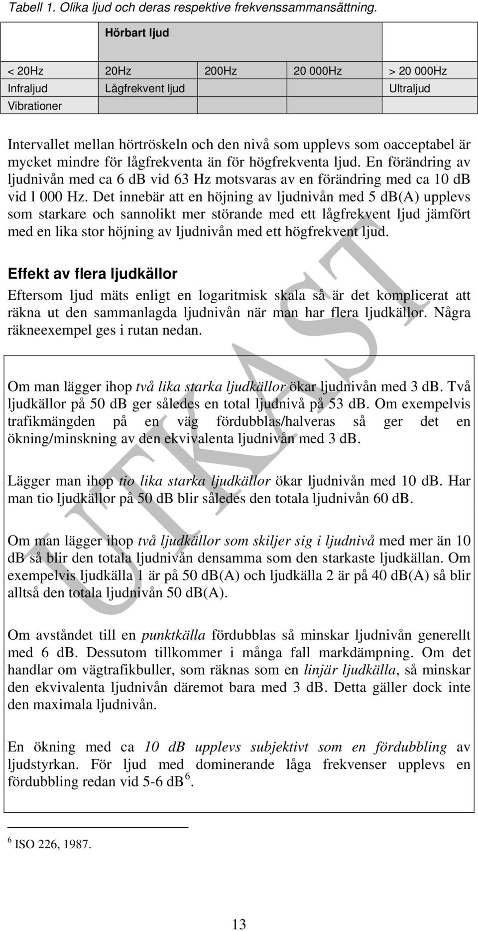 lågfrekventa än för högfrekventa ljud. En förändring av ljudnivån med ca 6 db vid 63 Hz motsvaras av en förändring med ca 10 db vid l 000 Hz.