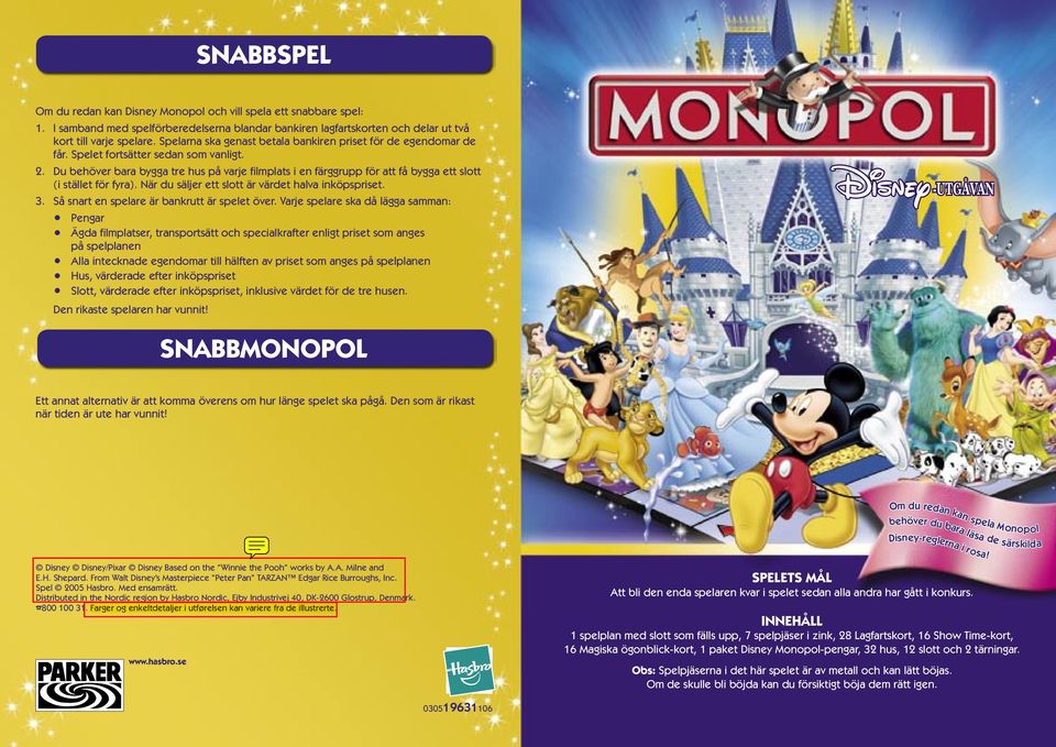 Du behöver bara bygga tre hus på varje filmplats i en färggrupp för att få bygga ett slott (i stället för fyra). När du säljer ett slott är värdet halva inköpspriset. 3.