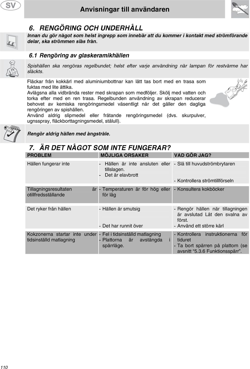 Skölj med vatten och torka efter med en ren trasa. Regelbunden användning av skrapan reducerar behovet av kemiska rengöringsmedel väsentligt när det gäller den dagliga rengöringen av spishällen.