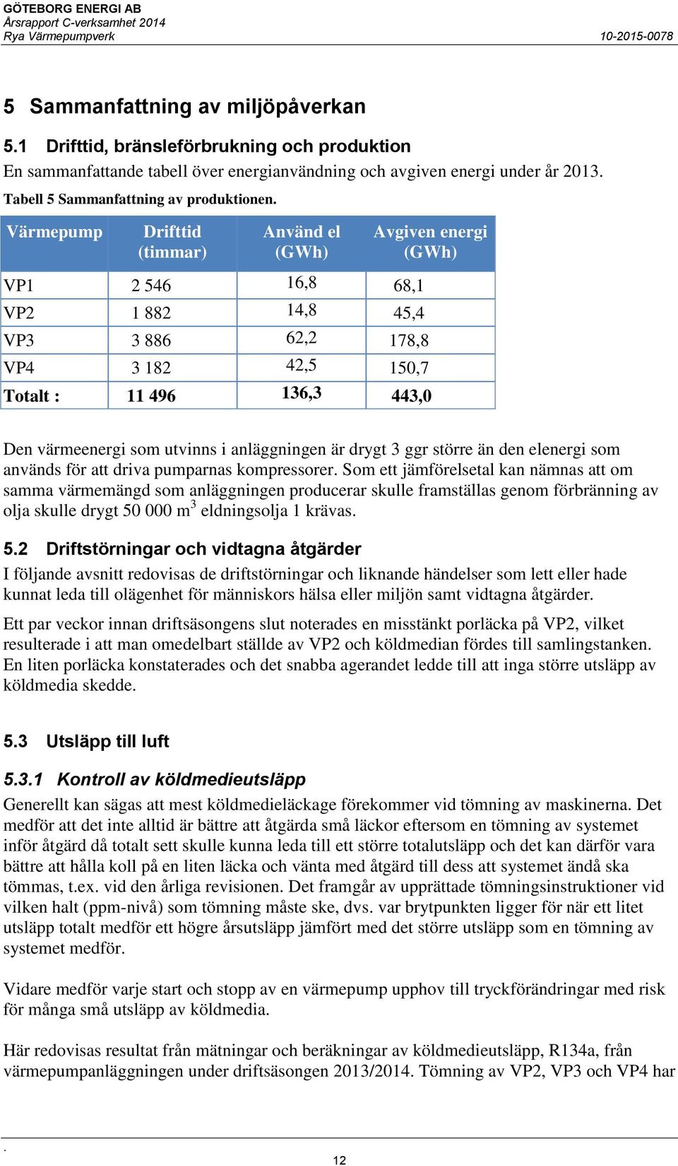 värmeenergi som utvinns i anläggningen är drygt 3 ggr större än den elenergi som används för att driva pumparnas kompressorer Som ett jämförelsetal kan nämnas att om samma värmemängd som anläggningen