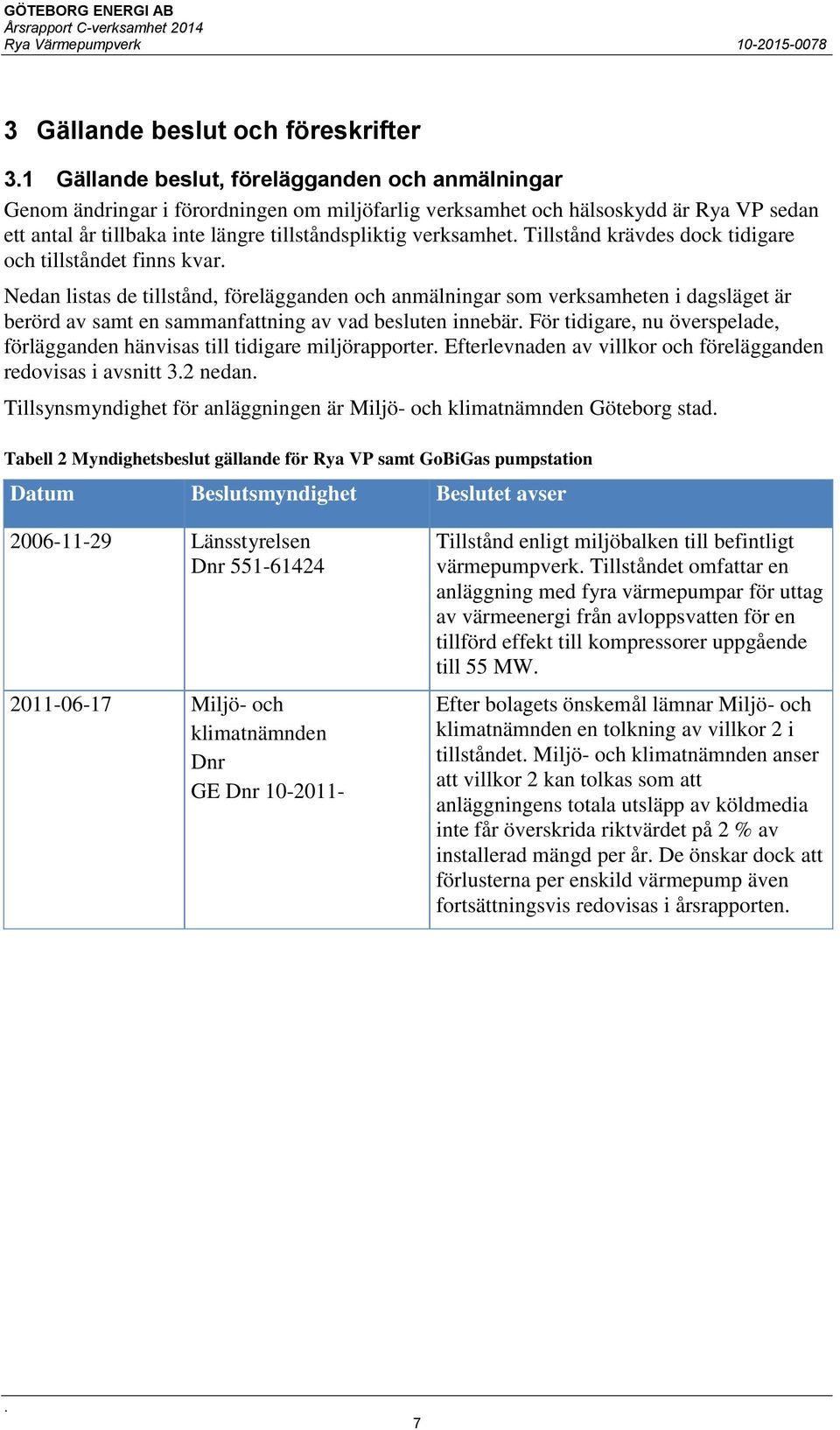 en sammanfattning av vad besluten innebär För tidigare, nu överspelade, förlägganden hänvisas till tidigare miljörapporter Efterlevnaden av villkor och förelägganden redovisas i avsnitt 32 nedan
