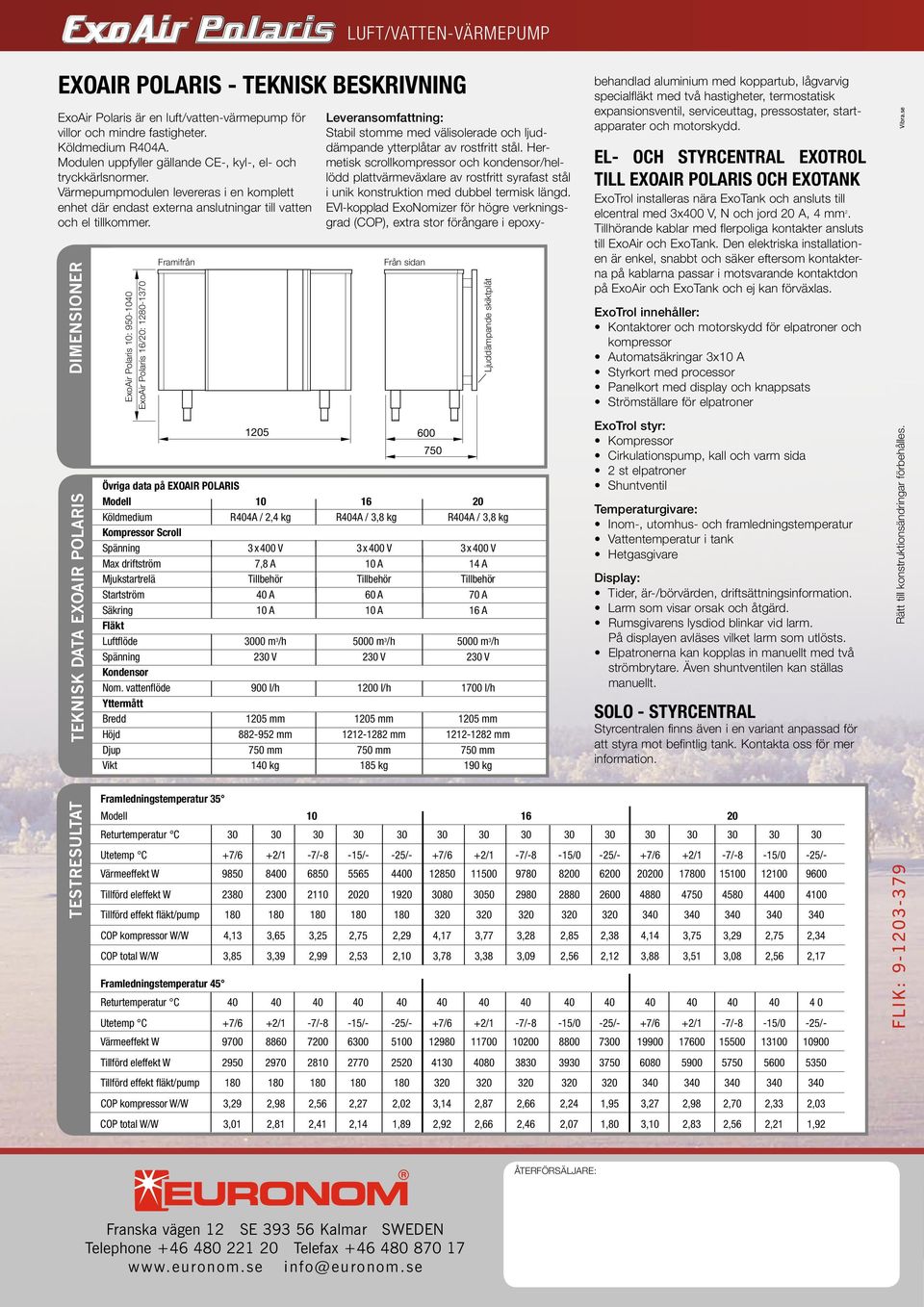 DIMENSIONER TEKNISK DATA EXOAIR POLARIS TESTRESULTAT ExoAir Polaris 7.5/10.