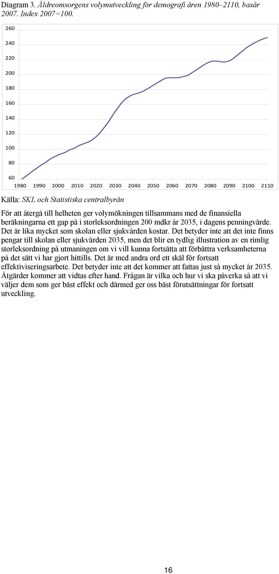 2070 2080 2090 2100 2110 Källa: SKL och Statistiska centralbyrån För att återgå till helheten ger volymökningen tillsammans med de finansiella beräkningarna ett gap på i storleksordningen 200 mdkr år