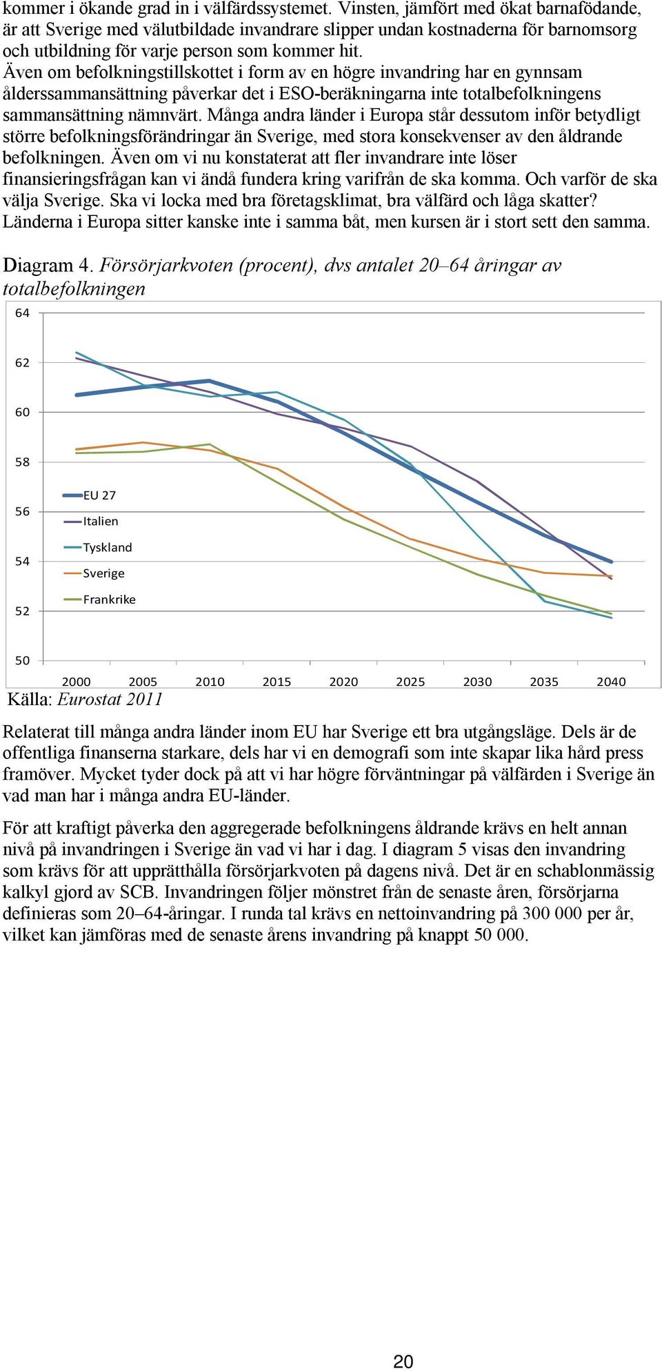 Även om befolkningstillskottet i form av en högre invandring har en gynnsam ålderssammansättning påverkar det i ESO-beräkningarna inte totalbefolkningens sammansättning nämnvärt.