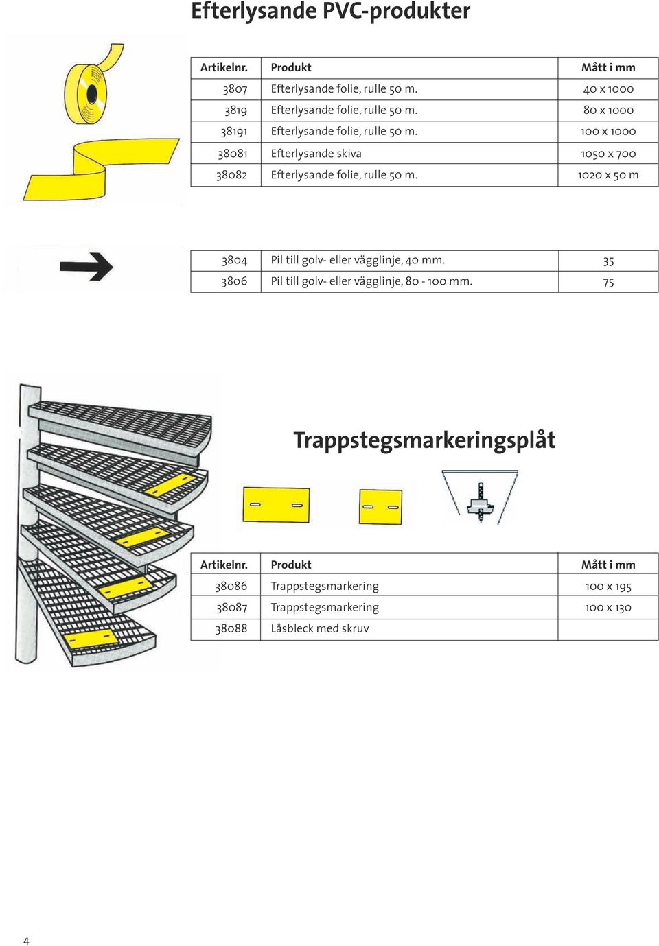100 x 1000 38081 Efterlysande skiva 1050 x 700 38082 Efterlysande folie, rulle 50 m.