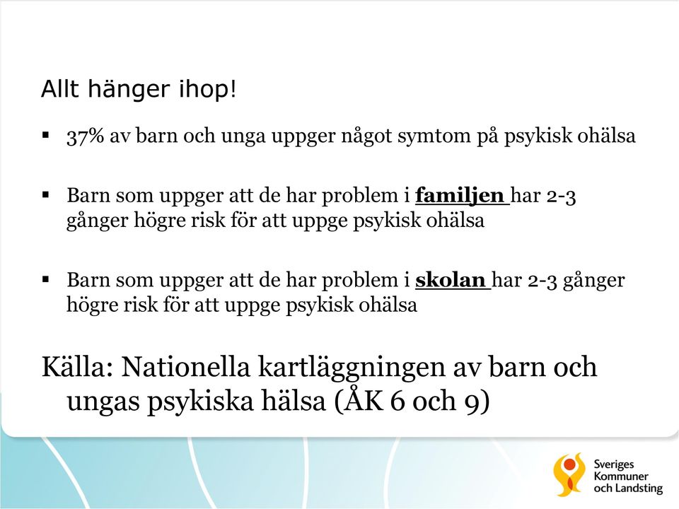 problem i familjen har 2-3 gånger högre risk för att uppge psykisk ohälsa Barn som