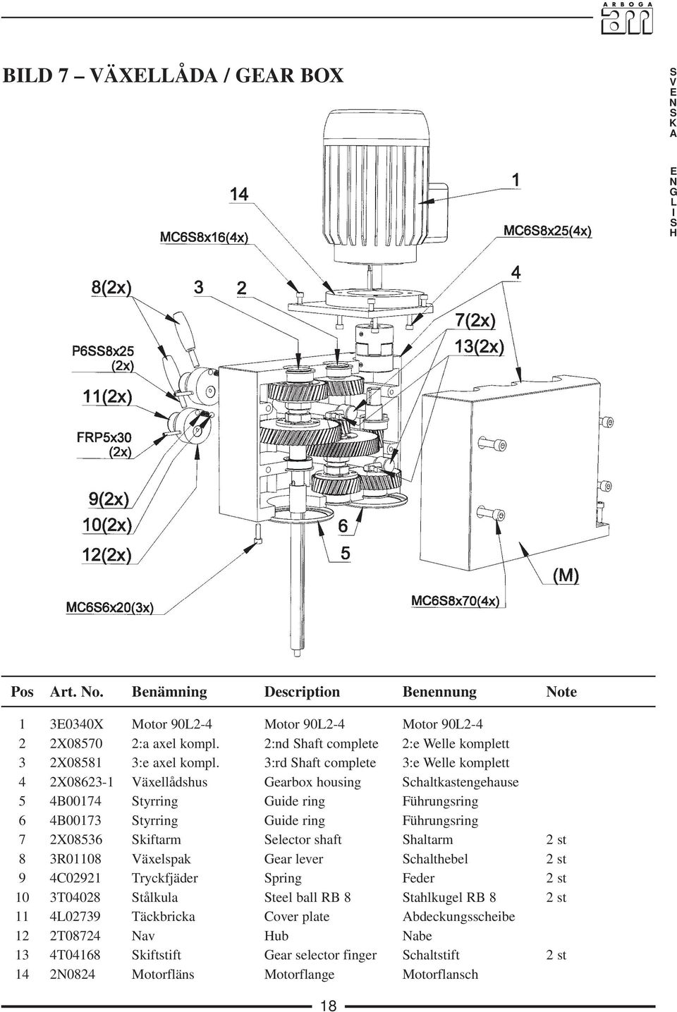 3:rd haft complete 3:e Welle komplett 4 2X08623-1 Växellådshus Gearbox housing chaltkastengehause 5 4B00174 tyrring Guide ring Führungsring 6 4B00173 tyrring Guide ring Führungsring 7 2X08536