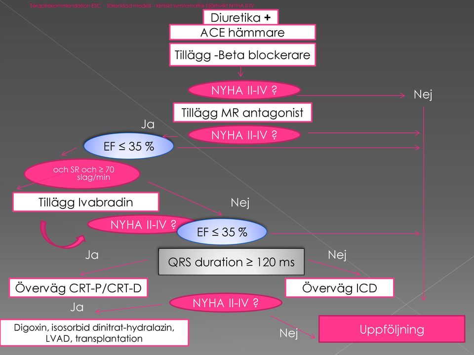 Nej Tillägg Ivabradin Nej NYHA II-IV?