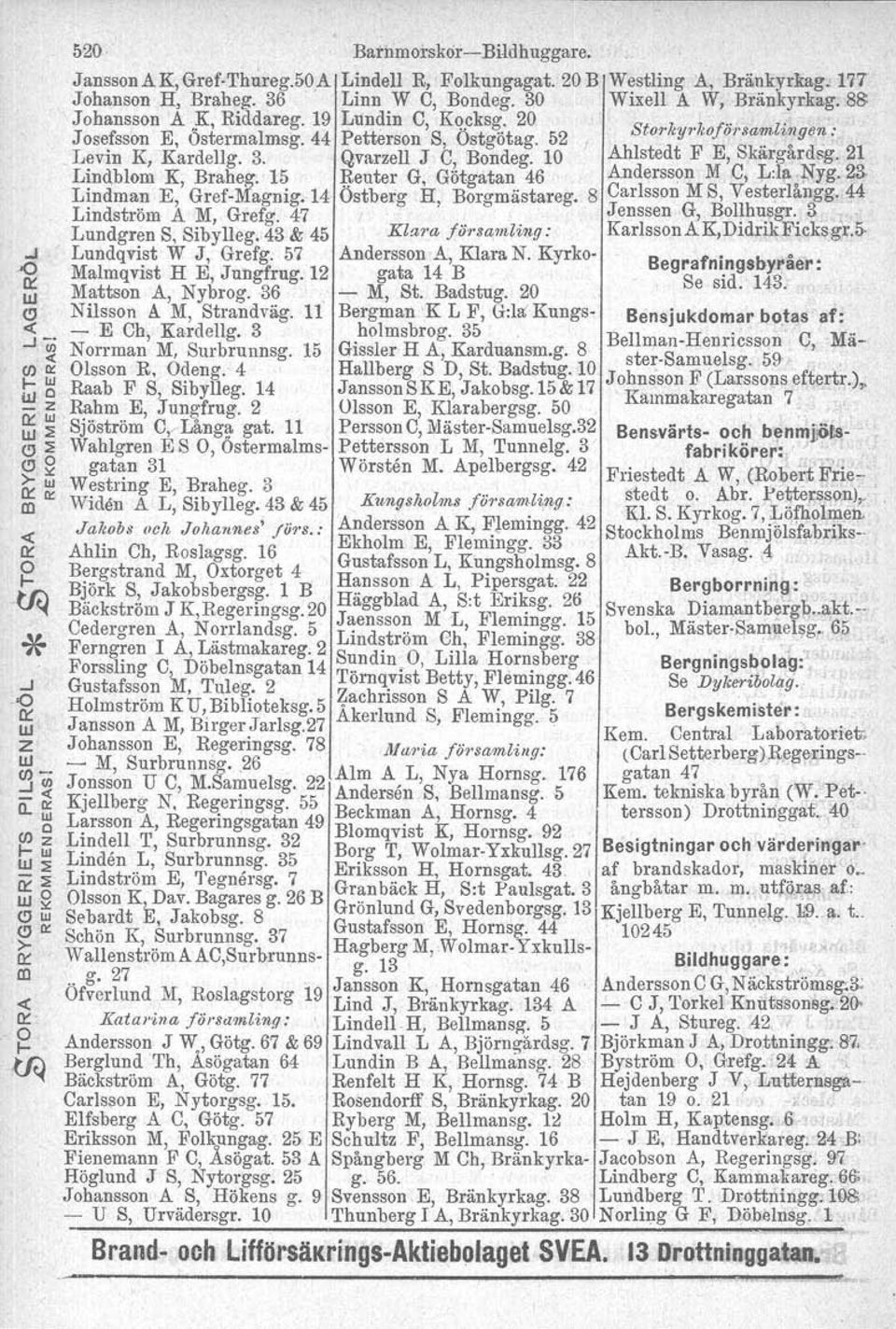 10 Ahlstedt F E, Skargardsg. 21 Lindblom K, Braheg. 15 euter G, Götgatan 46 Anderss\ln M C, L:la o Nyg. 23, Lindman E, Gref-Magnigv Id stberg H, Borgmästareg. 8 Carlsson M S, Vesterlångg.