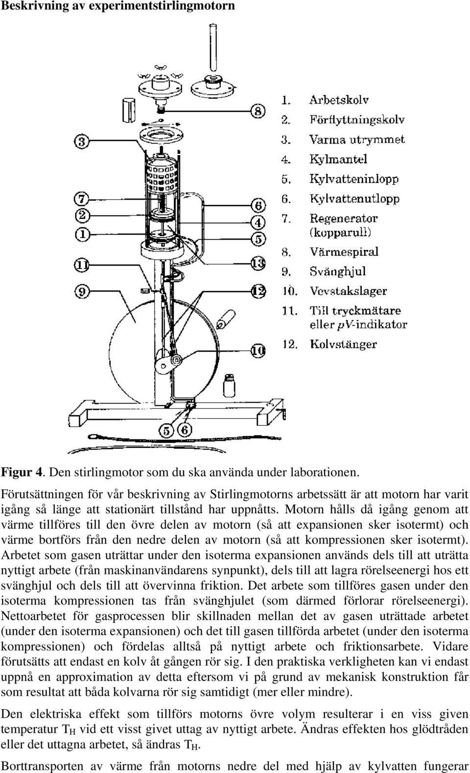 Motorn hålls då igång genom att värme tillföres till den övre delen av motorn (så att expansionen sker isotermt) och värme bortförs från den nedre delen av motorn (så att kompressionen sker isotermt).