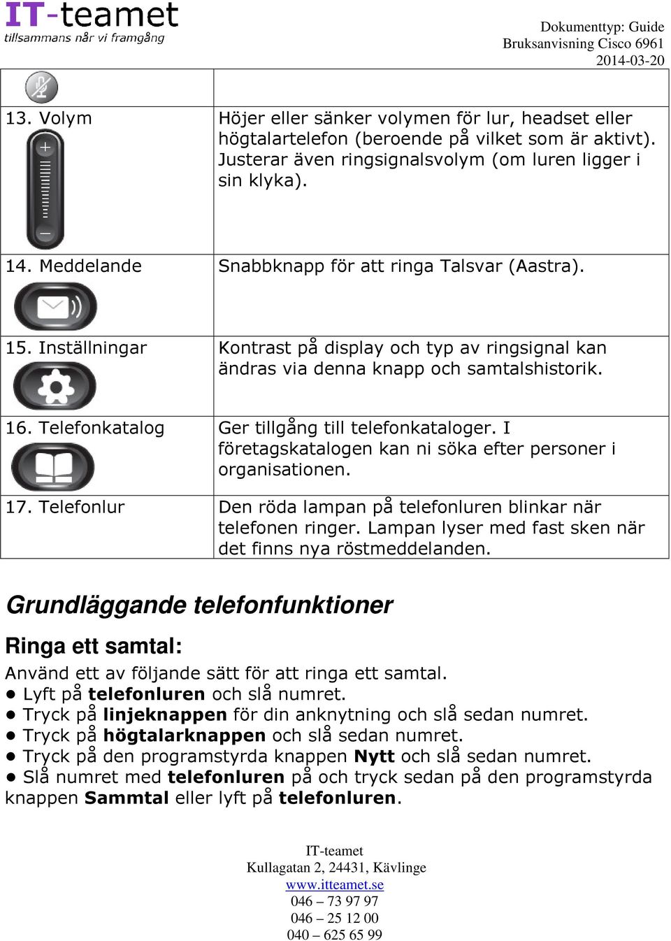 Telefonkatalog Ger tillgång till telefonkataloger. I företagskatalogen kan ni söka efter personer i organisationen. 17. Telefonlur Den röda lampan på telefonluren blinkar när telefonen ringer.