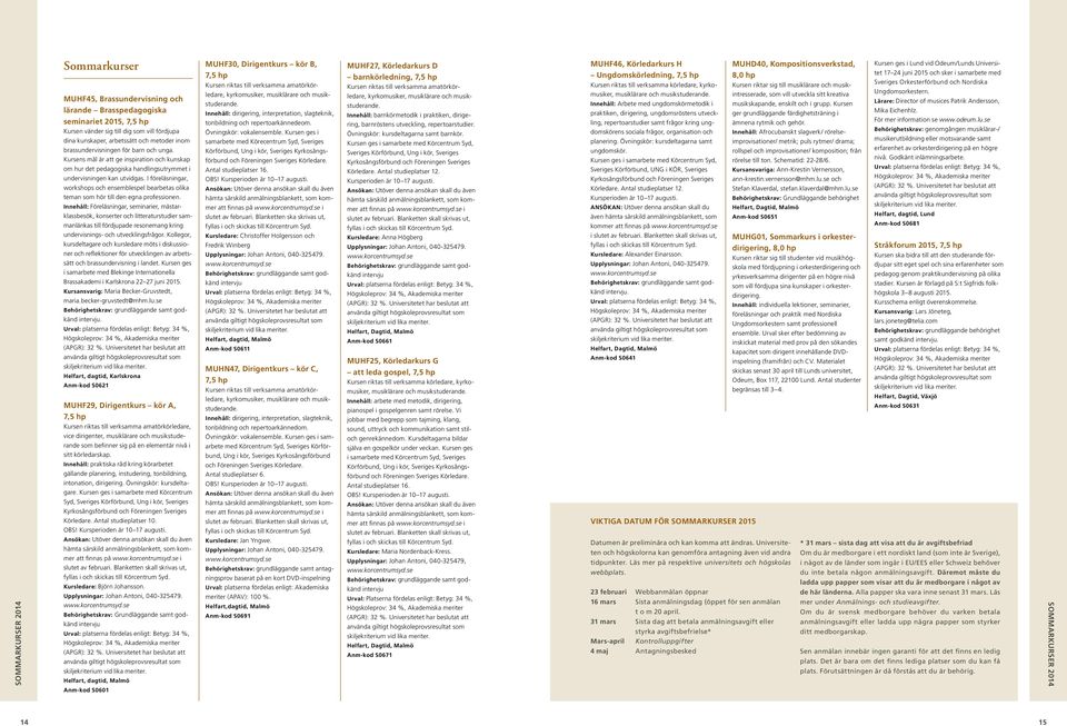 I föreläsningar, workshops och ensemblespel bearbetas olika teman som hör till den egna professionen.