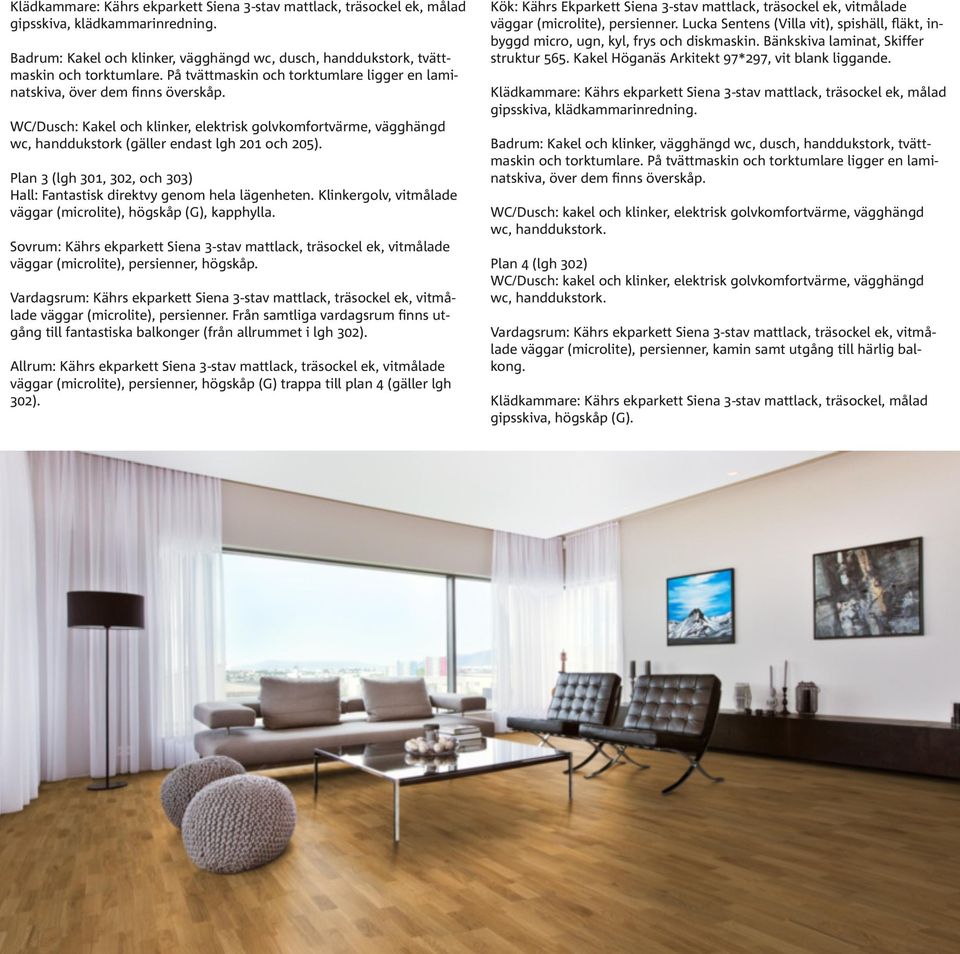 Plan 3 (lgh 301, 302, och 303) Hall: Fantastisk direktvy genom hela lägenheten. Klinkergolv, vitmålade väggar (microlite), högskåp (G), kapphylla.