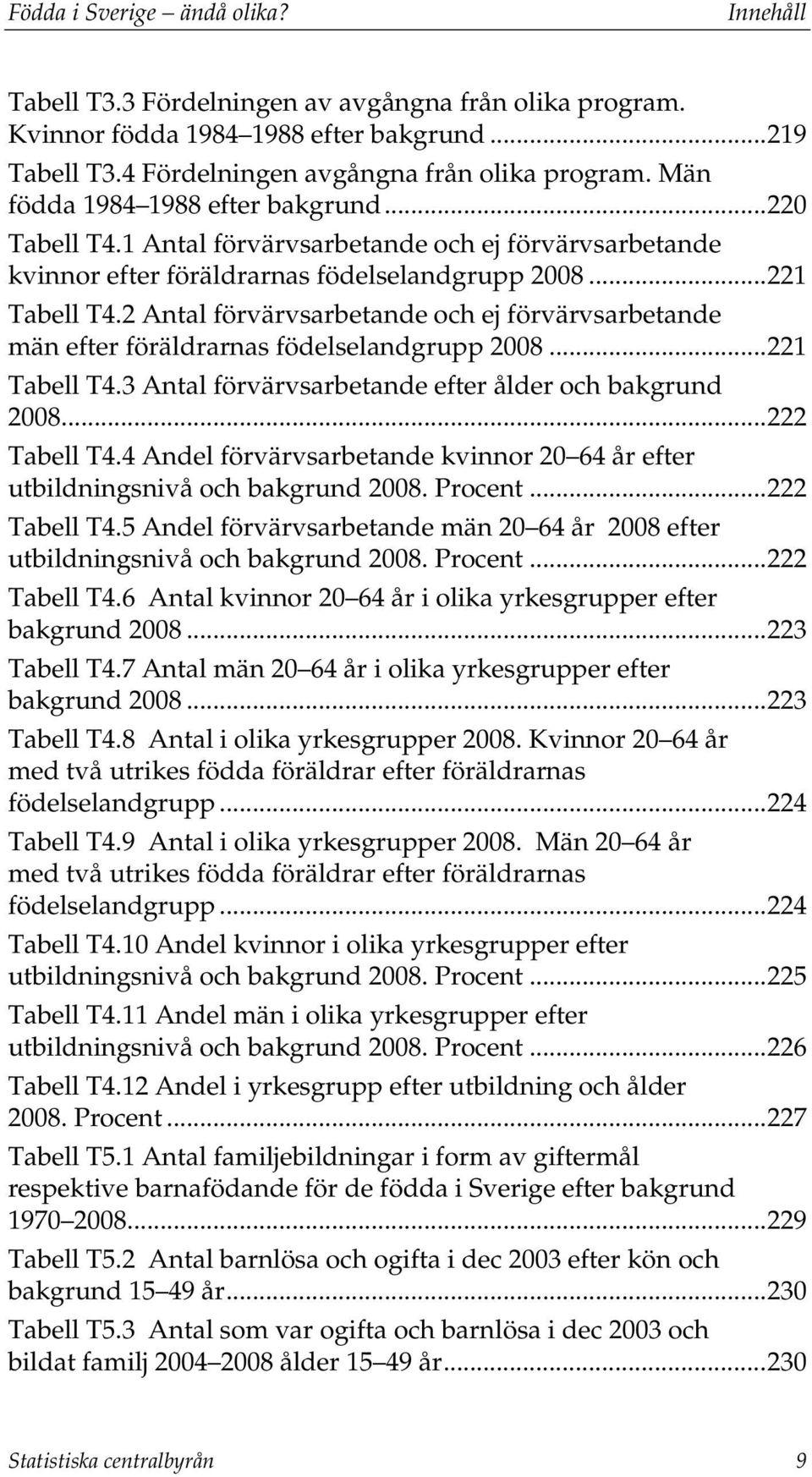 2 Antal förvärvsarbetande och ej förvärvsarbetande män efter föräldrarnas födelselandgrupp 2008... 221 Tabell T4.3 Antal förvärvsarbetande efter ålder och bakgrund 2008... 222 Tabell T4.