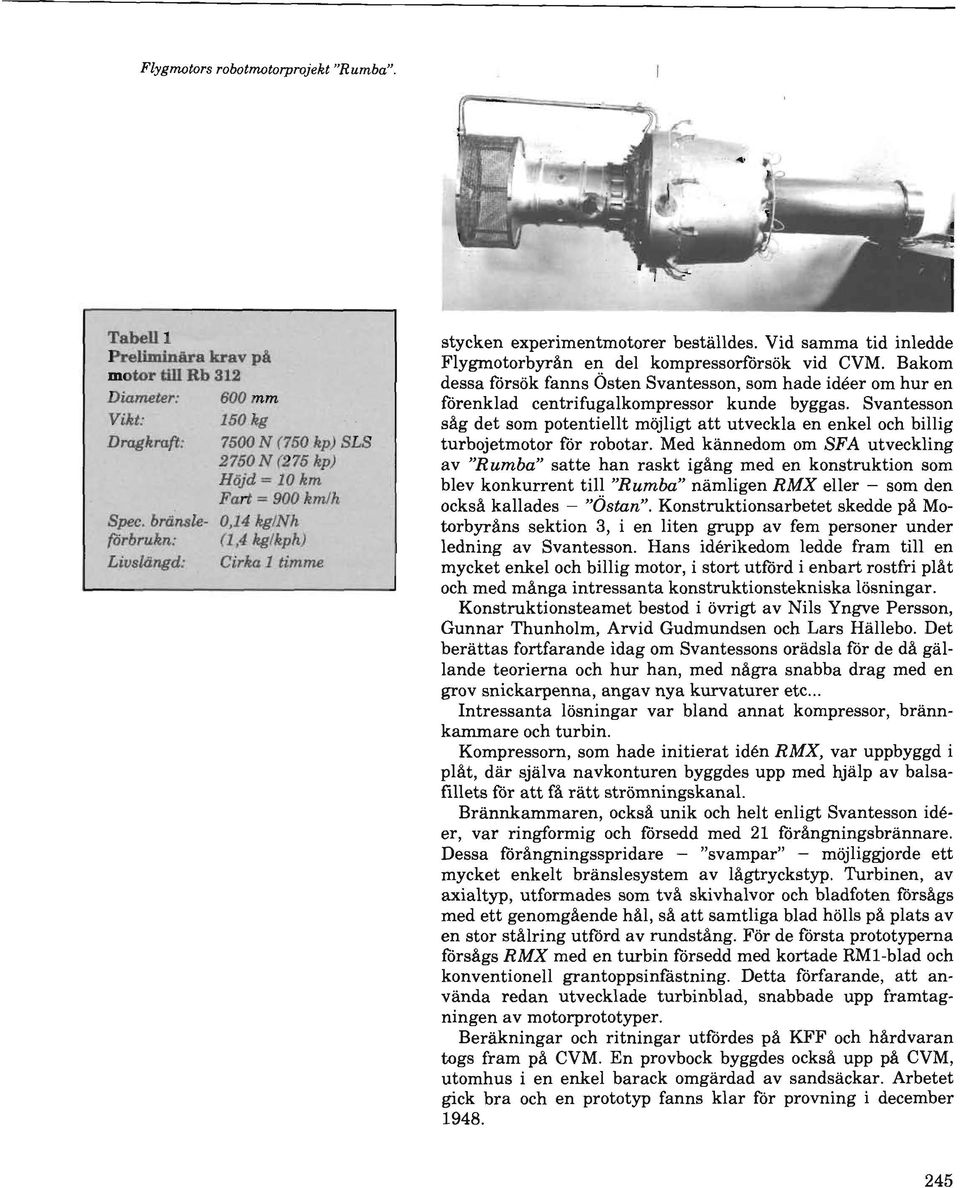 Bakom dessa forsok fanns Osten Svantesson, som hade ideer om hur en forenklad centrifugalkompressor kunde byggas.