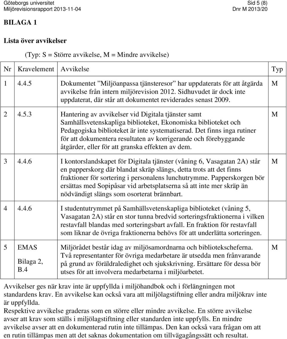 2 4.5.3 Hantering av avvikelser vid Digitala tjänster samt Samhällsvetenskapliga biblioteket, Ekonomiska biblioteket och Pedagogiska biblioteket är inte systematiserad.