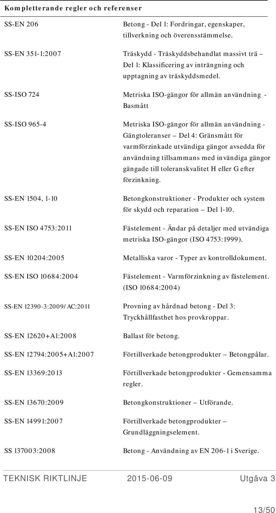 SS-ISO 724 Metriska ISO-gängor för allmän användning - Basmått SS-ISO 965-4 Metriska ISO-gängor för allmän användning - Gängtoleranser Del 4: Gränsmått för varmförzinkade utvändiga gängor avsedda för