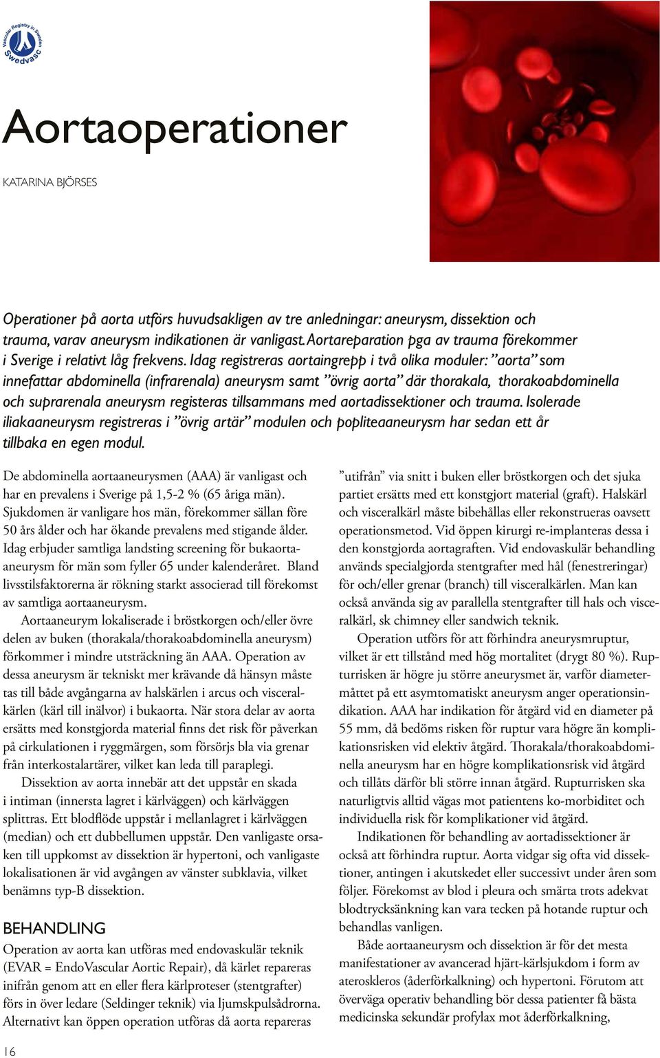 Idag registreras aortaingrepp i två olika moduler: aorta som innefattar abdominella (infrarenala) aneurysm samt övrig aorta där thorakala, thorakoabdominella och suprarenala aneurysm registeras
