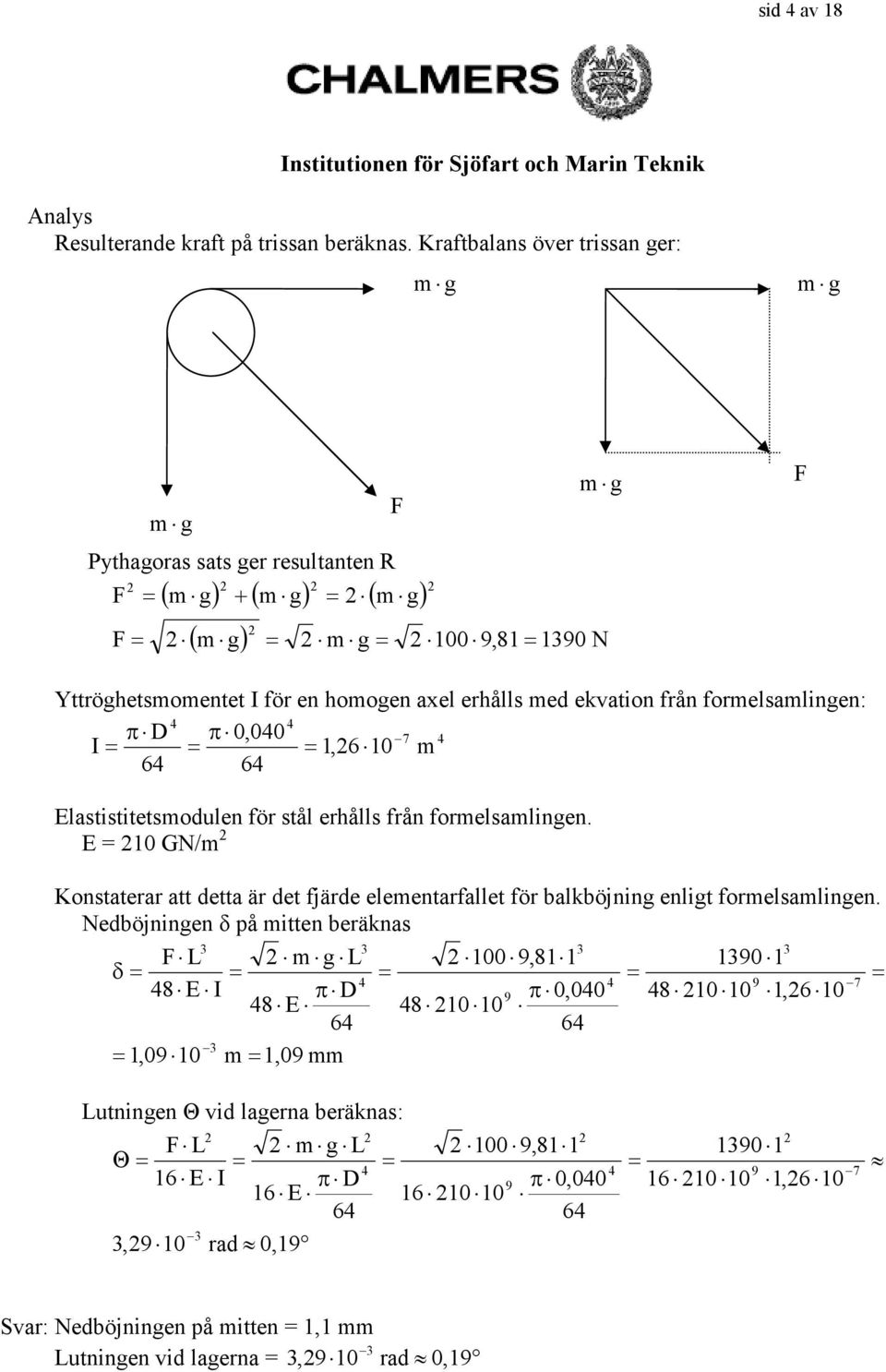 från forelsalingen: π D π 0,00 7 I,60 6 6 Elastistitetsodulen för stål erhålls från forelsalingen.