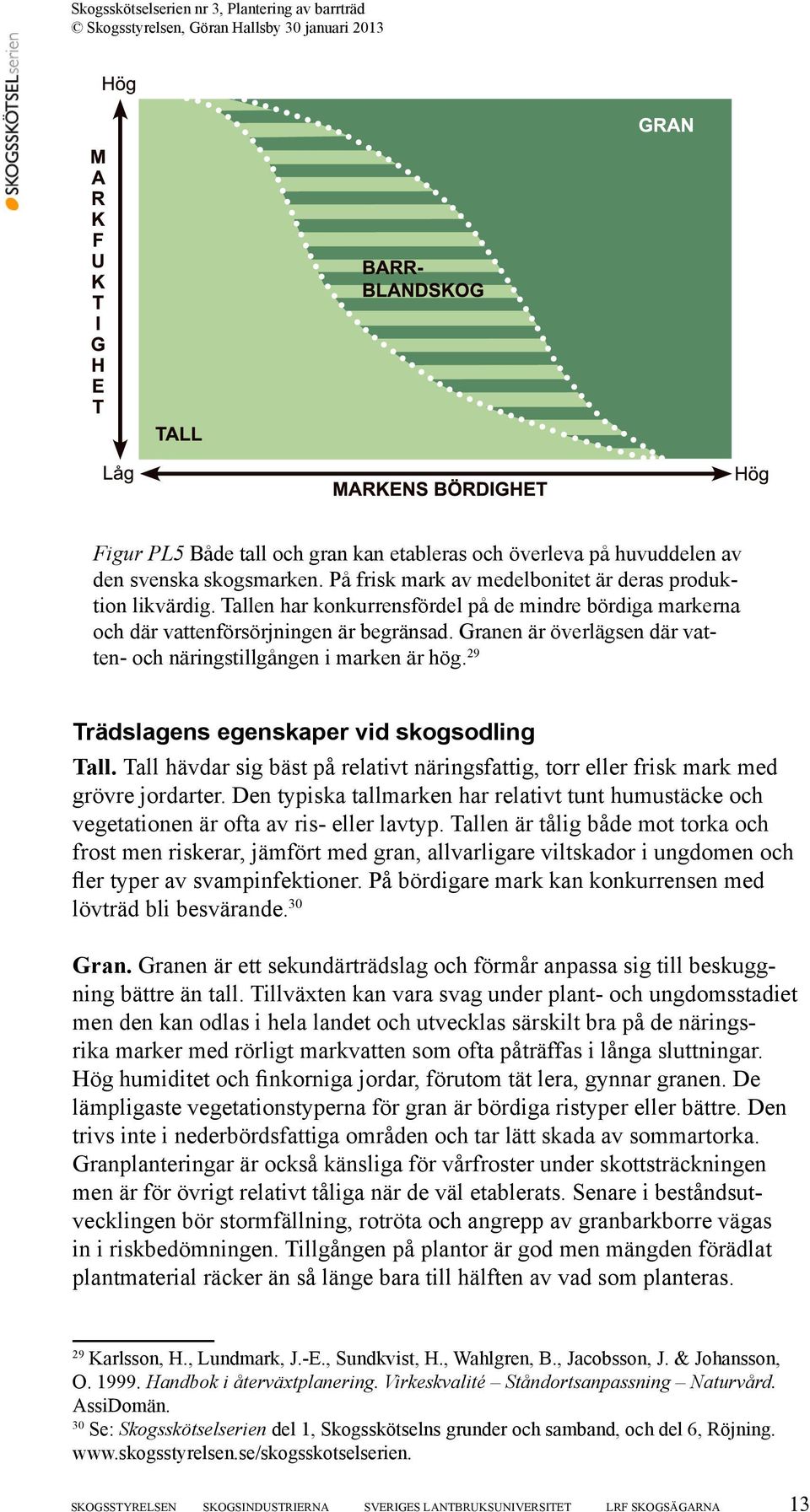 29 Trädslagens egenskaper vid skogsodling Tall. Tall hävdar sig bäst på relativt näringsfattig, torr eller frisk mark med grövre jordarter.