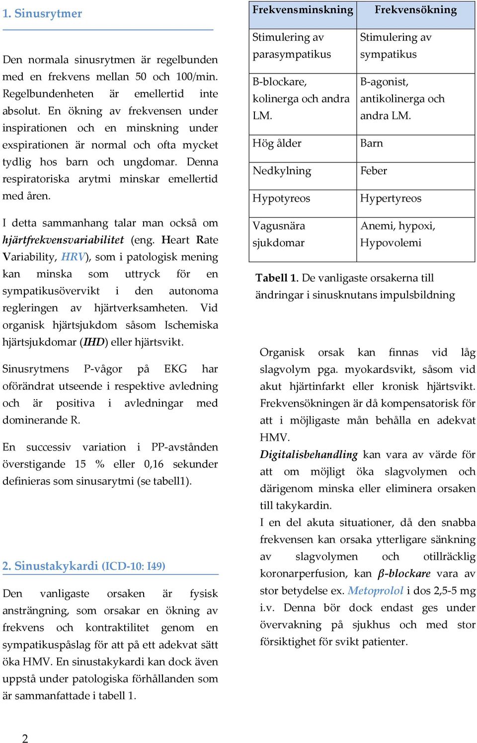 Frekvensminskning Stimulering av parasympatikus Β-blockare, kolinerga och andra LM. Hög ålder Nedkylning Hypotyreos Frekvensökning Stimulering av sympatikus Β-agonist, antikolinerga och andra LM.