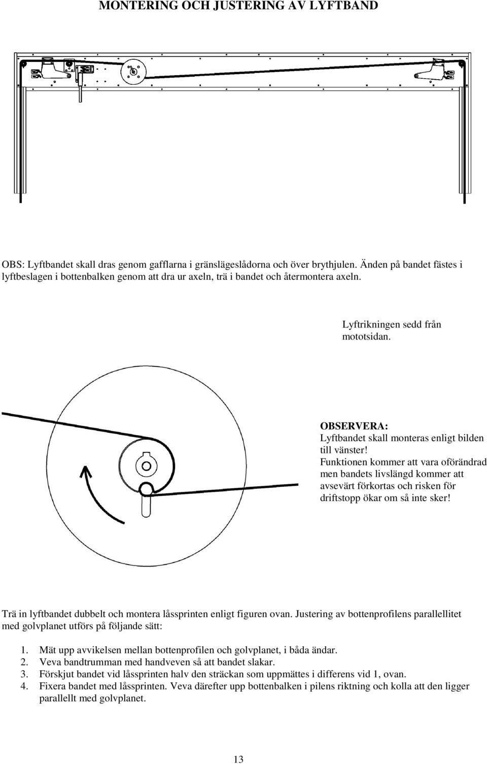 OBSERVERA: Lyftbandet skall monteras enligt bilden till vänster!