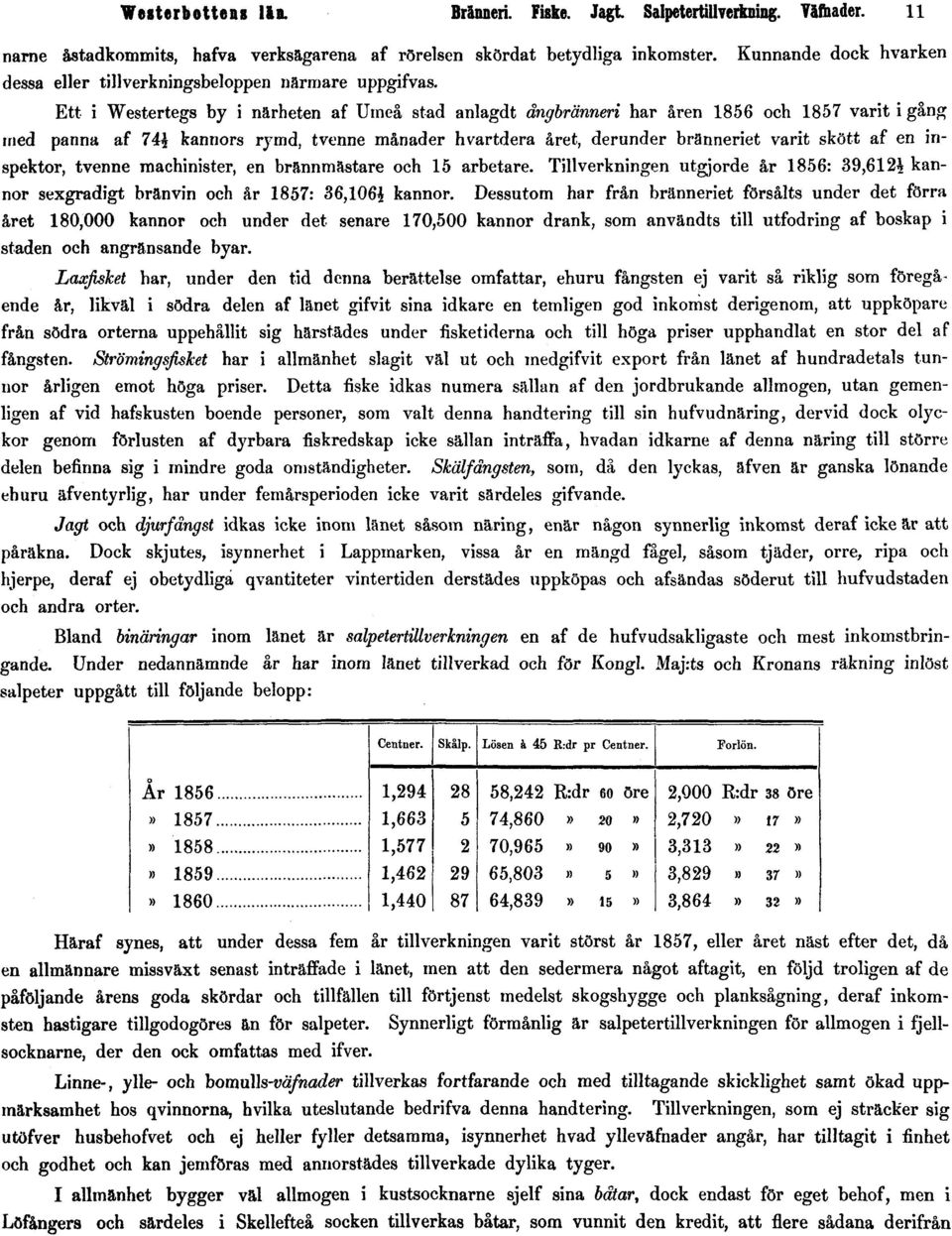 Ett i Westertegs by i närheten af Umeå stad anlagdt ångbränneri har åren 1856 och 1857 varit i gång ined panna af 74$ kannors rymd, tvenne månader hvartdera året, derunder bränneriet varit skött af