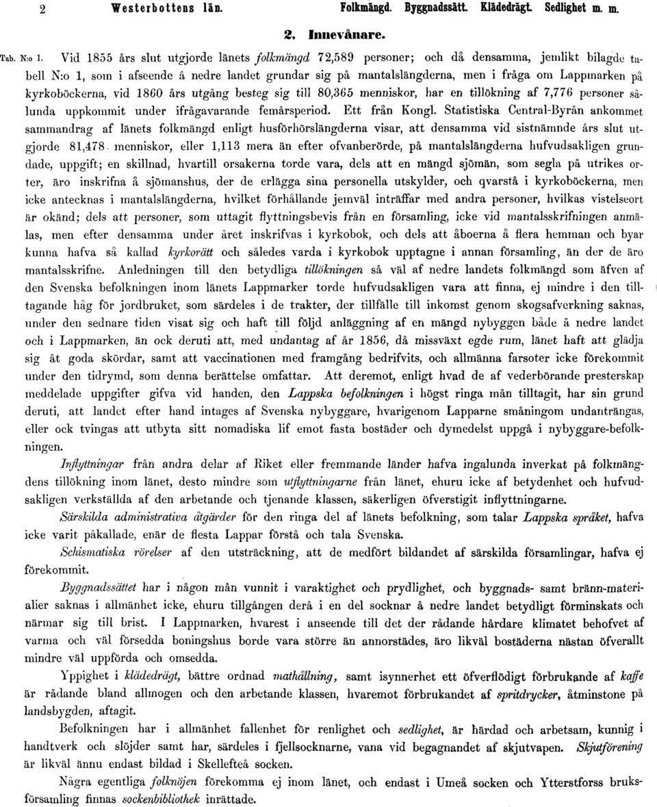 kyrkoböckerna, vid 1860 års utgång besteg sig till 80,365 menniskor, har en tillökning af 7,776 personer sålunda uppkommit under ifrågavarande femårsperiod. Ett från Kongl.