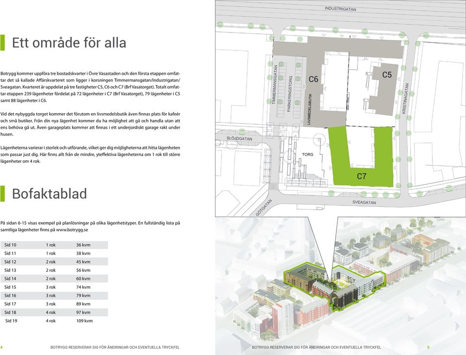 Totalt omfattar etappen 239 lägenheter fördelat på 72 lägenheter i C7 (Brf Vasatorget), 79 lägenheter i C5 samt 88 lägenheter i C6.