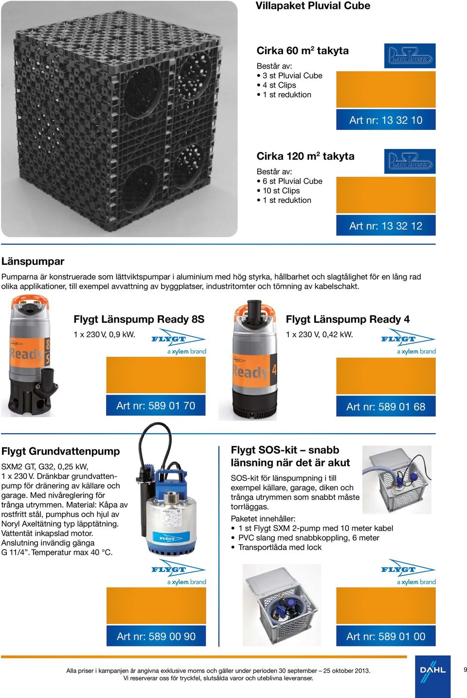 byggplatser, industritomter och tömning av kabelschakt. Flygt Länspump Ready 8S 1 x 230 V, 0,9 kw. Flygt Länspump Ready 4 1 x 230 V, 0,42 kw.