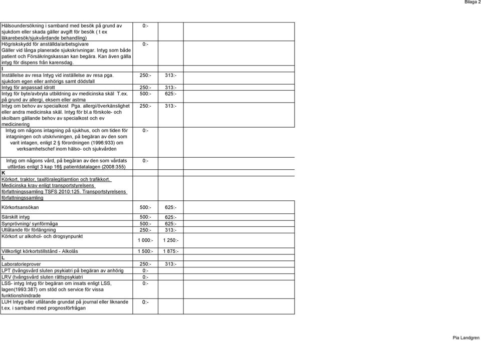 25 313:- sjukdom egen eller anhörigs samt dödsfall Intyg för anpassad idrott 25 313:- Intyg för byte/avbryta utbildning av medicinska skäl T.ex.